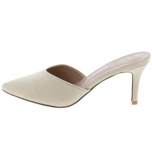 Natural Suede Kitten Heel Mule Sandal